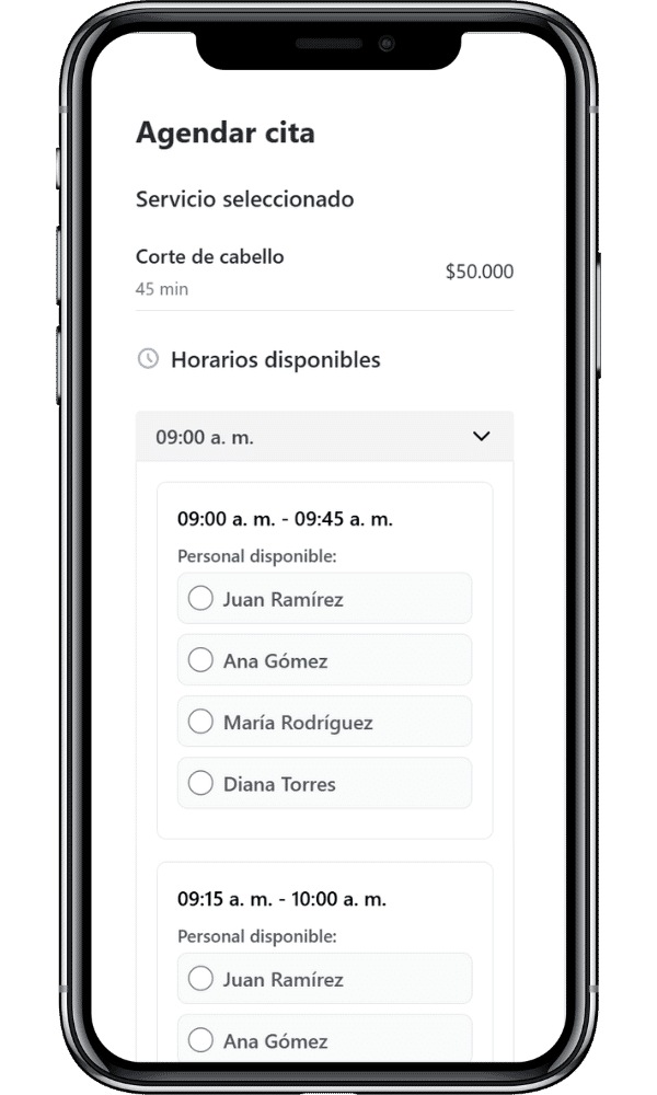 Celular mostrando cómo agendar una cita con Citamatico