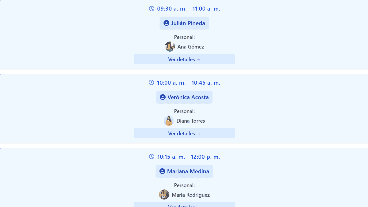Citamatico mostrando la historia de las citas de un cliente