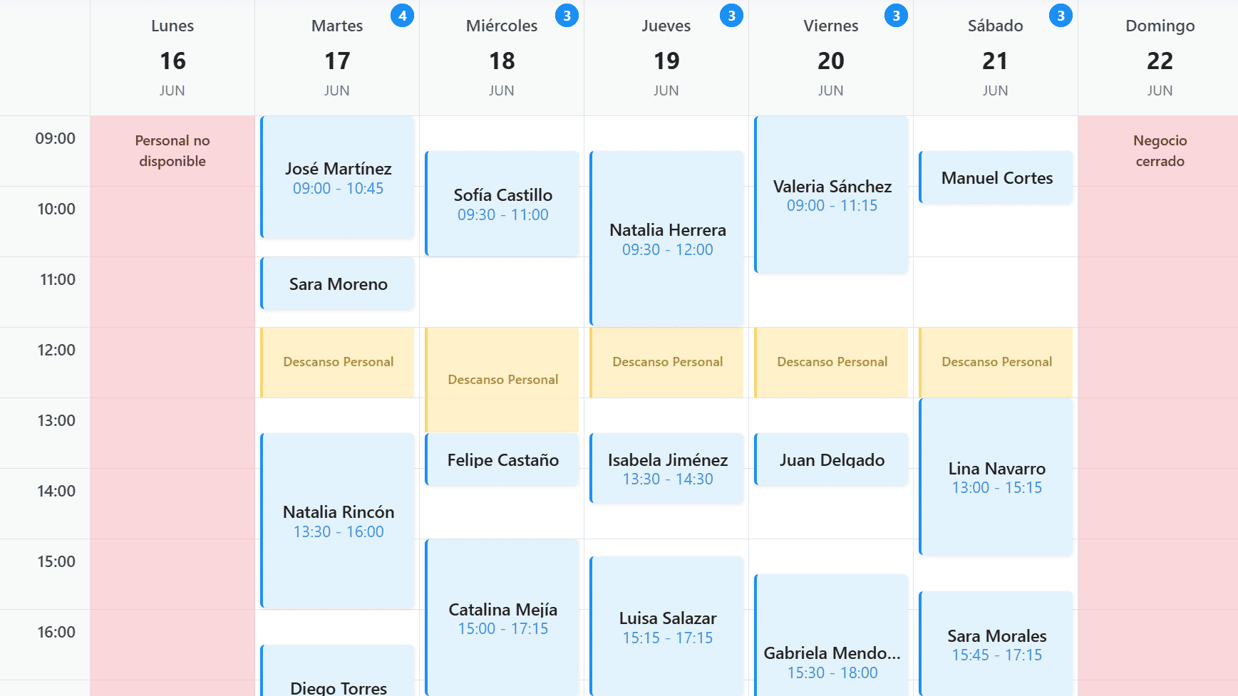 Agenda inteligente mostrando calendario de citas